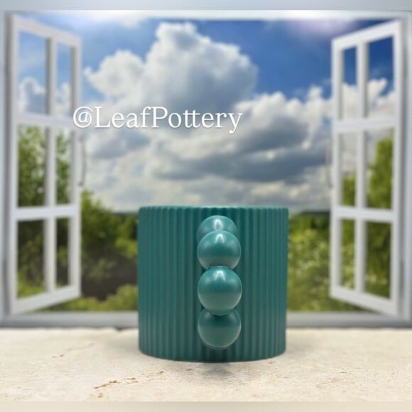 Teal Fluted Ceramic 18oz Mug with Beaded Handle - Picture 5 of 10